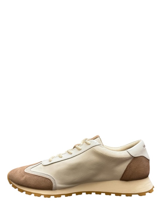 TORY BURCH - IVORY TAUPE SUEDE NYLON ANNIE RUNNER SNEAKERS - Picture 3 of 10